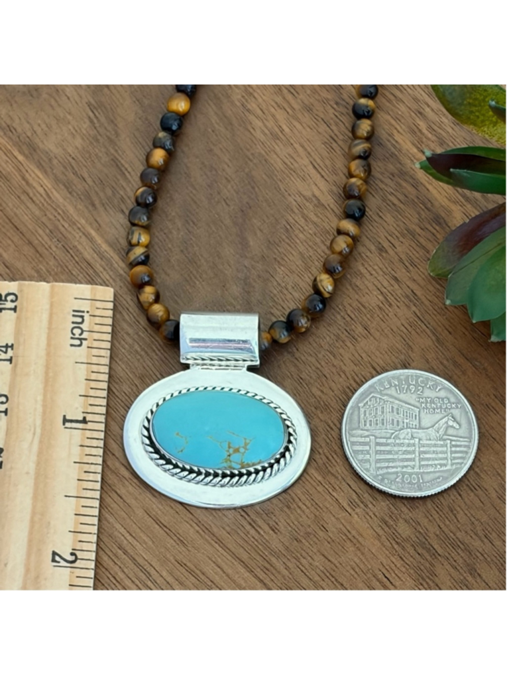 Vintage Mexico Sterling Silver 925 Turquoise Pendant Necklace Southwest Western - Picture 9 of 11